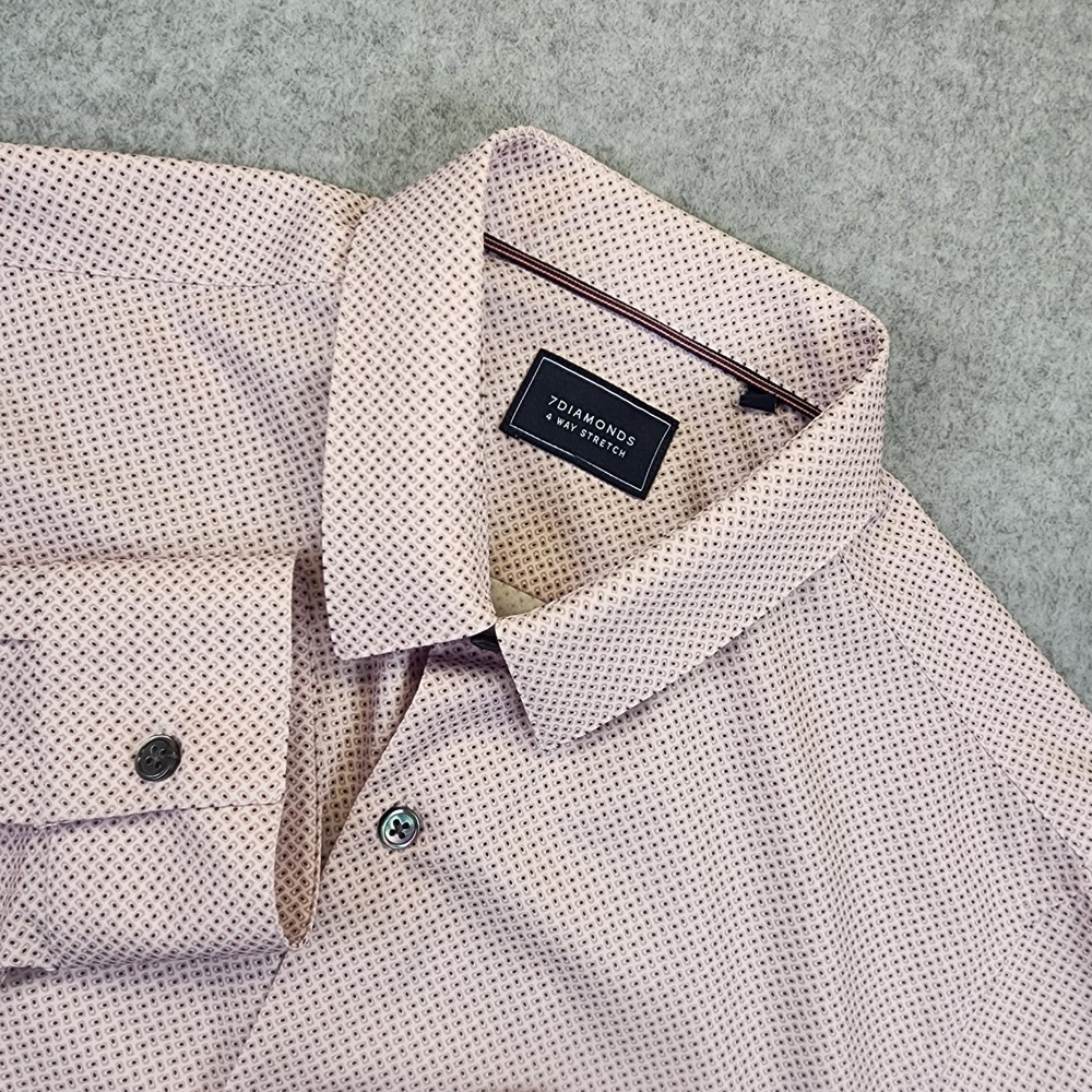 7 Diamonds 7D Long Sleeve 4 Way Stretch Button Shirt‎ Mens Small Geometric Pink